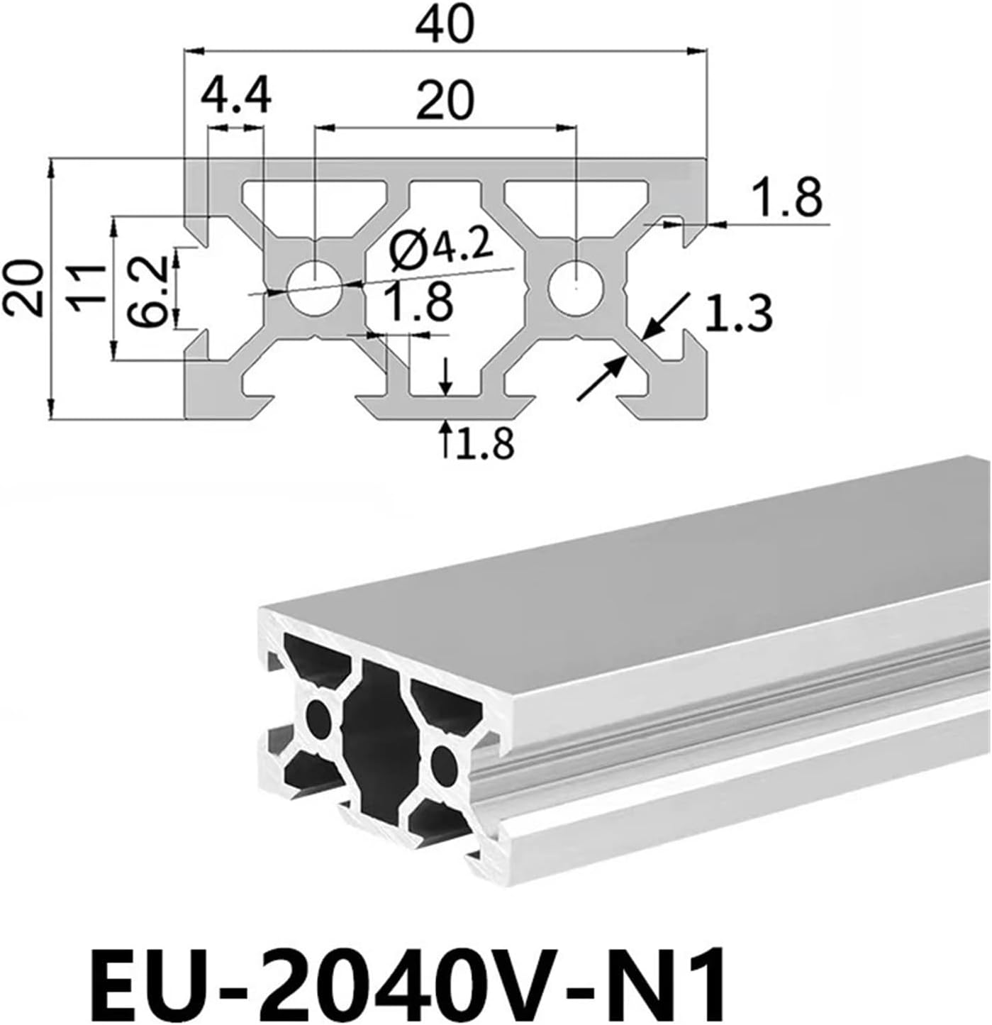 1pc Silver 2040V-N1 V-Groove Aluminum Profile Anodized Extruded Aluminum 3D Printer Guide Rail(570mm)