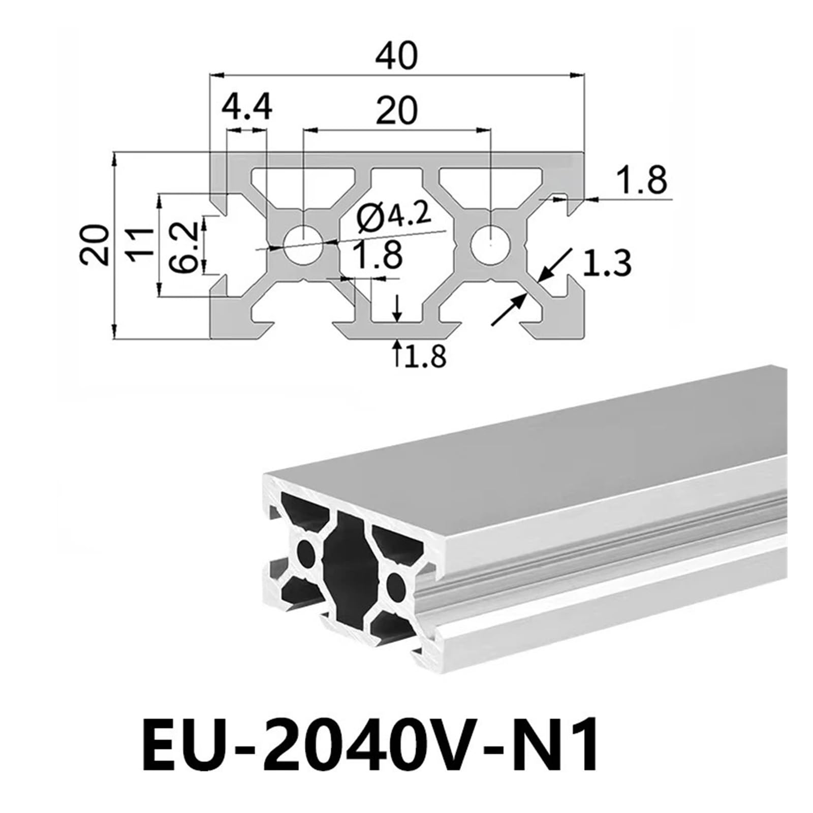 Aluminium gedrückt, 1 stück Silber 2040V-N1 V-slot Aluminium Profil Eloxiert Extrudierten Aluminium 3D Drucker Führungsschiene(330mm)