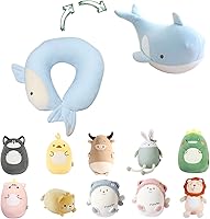 Vista 8 de Almohada de viaje para niños - Almohada de cuello infantil deformable 2-en-1 para viajar, almohada suave en forma de U con diseño adorable