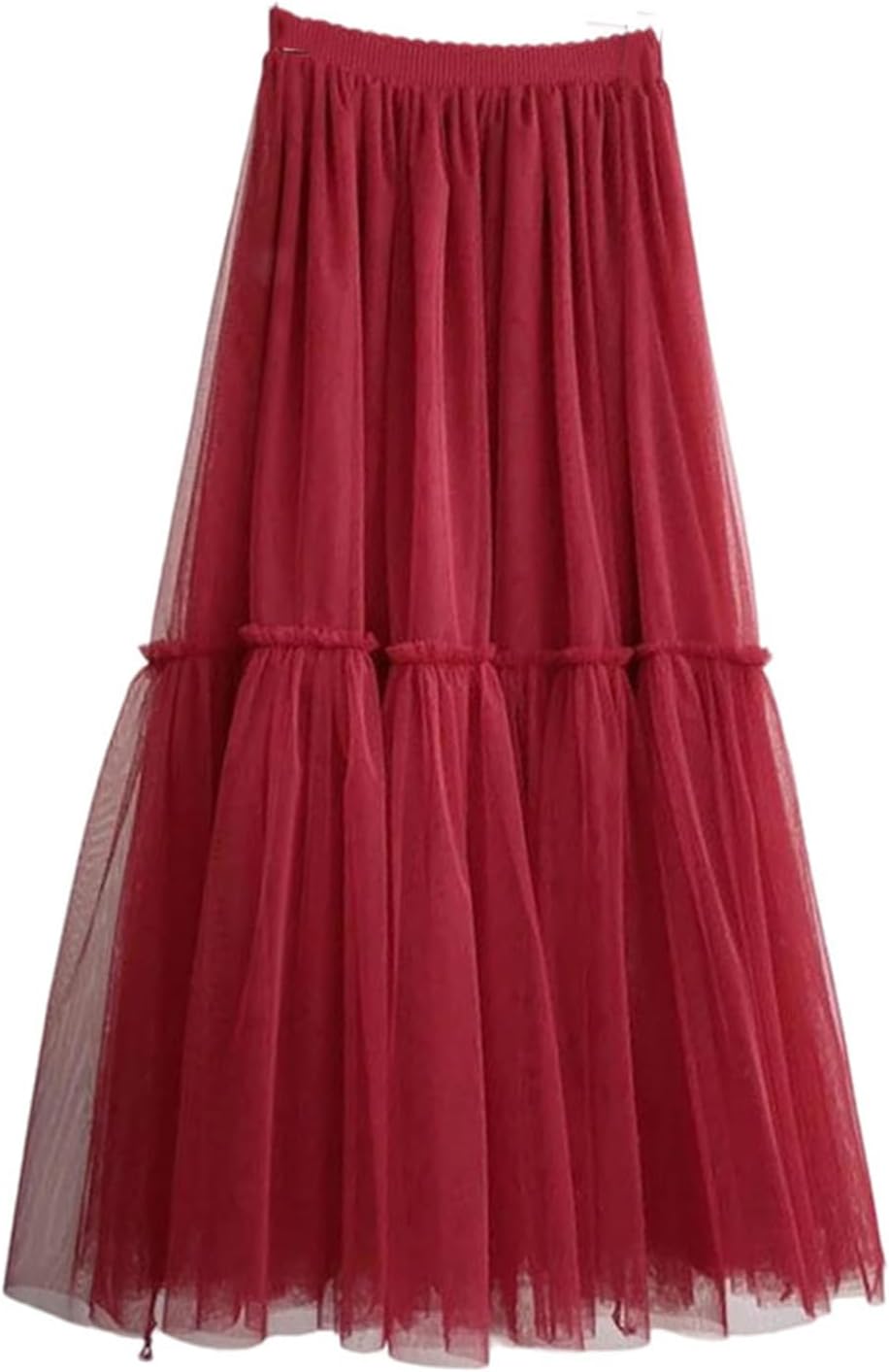 Women's A Line Long Skirt with Mesh Patchwork and Elastic Waist for Office Lady Attire and High Waist Look