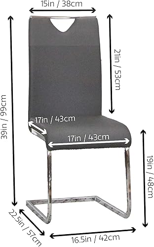 Miniatura 3 de Sunset Trading Doral Sillas de comedor tapizadas de piel sintética | Base voladiza cromada pulida en forma de S | Asientos acolchados y respaldos