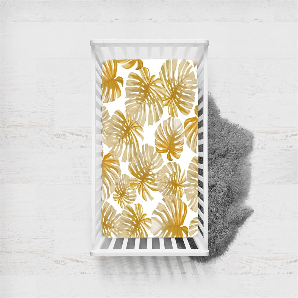 Odot Cot Bed Sheets, Bedside Cribs Fitted Sheets for Boys and Girls, Baby Bed Sheets Cot Bed Mattress Protector, Bassinet Sheets, Easy Care Soft and Dureable (yellow monstera,90x45cm)
