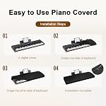 Explore Land Stretchy 88Keys Piano Couverture de poussière de clavier avec support de musique ouverture pour piano électronique numérique (noir)