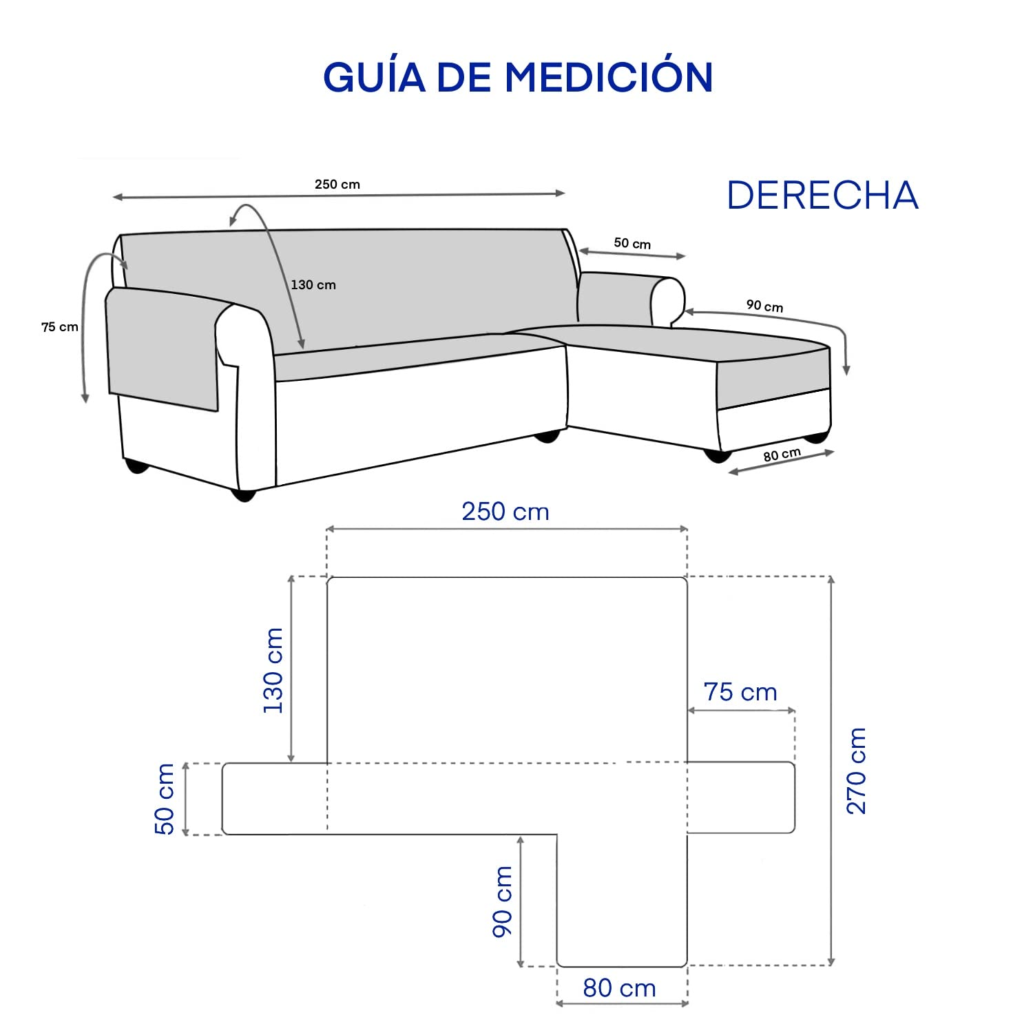 GFD - Cubre Sofa Chaise Long, Funda para Sofá Chaise Longue L Ajustable, Forros para Sofás Antideslizante, Fundas Sofá Acolchado, Protector Sofá Duradero Perros Gatos Mascotas (Derecha, Gris)