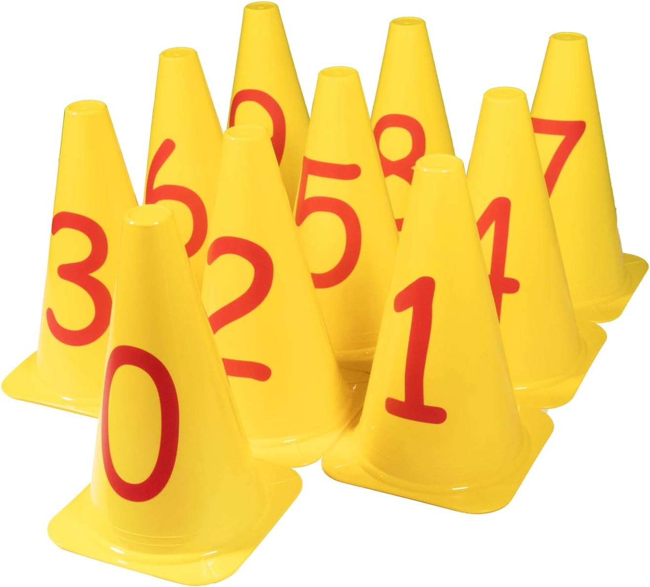 Dawson Sports Numbered Cone Set, Set of 10, 23cm Height, Yellow Cones for Sports Training and Activities, Kids and Adults