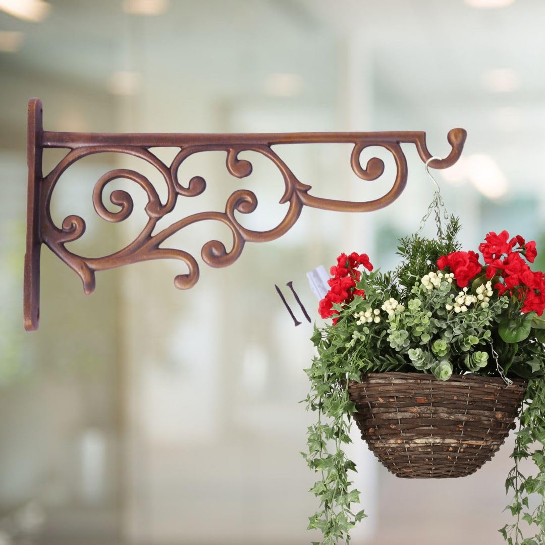 ecofynd 1 Pack Metal Wall Hook Hanging Plant Bracket | Decorative Straight Plant Hanger for Pots, Bird Feeders, Planters, Lanterns, Cotton, Wind Chimes Indoor Outdoor, Brass Antique-image-29