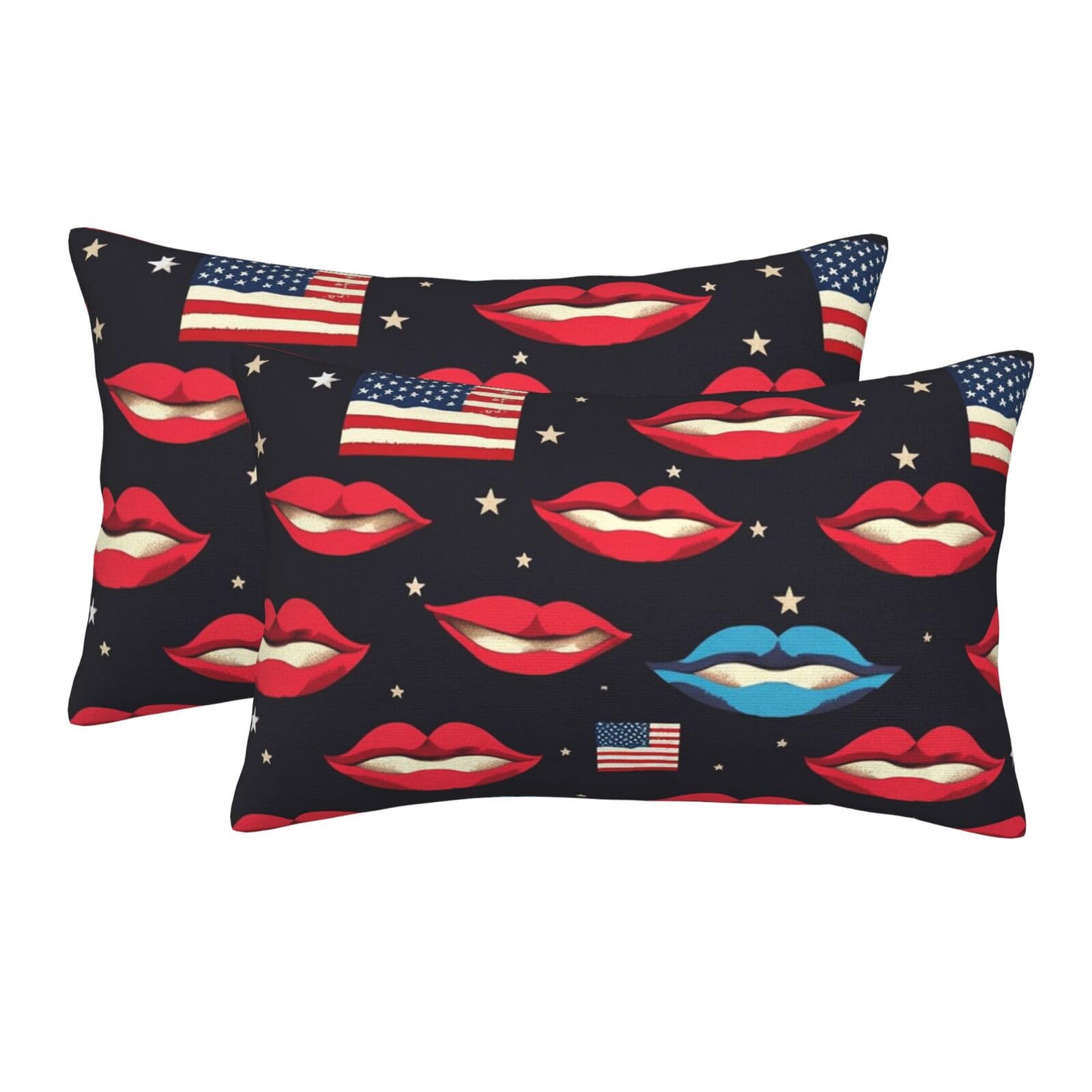 2 Pack Standard Size Pillow Cases for Hair and Skin Soft Breathable Pillow Case Covers with Hidden Zipper American Flag Lips Pillowcase 20"x30" Pillow Cover for Sleeping Gift