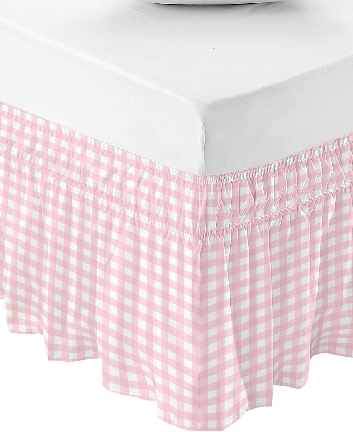 Pink Buffalo Plaid Bed Skirt Queen Size 18 Inch Drop