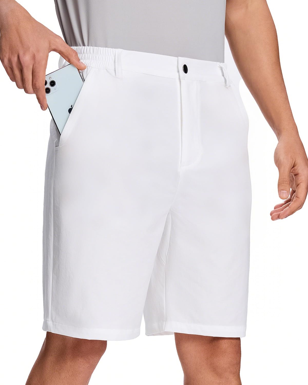 LUSHENUNI Men’s Golf Shorts 9 Inch Lightweight Quick-Dry Stretch UPF50+ with Zipper Pockets for Hiking Casual Work White 34