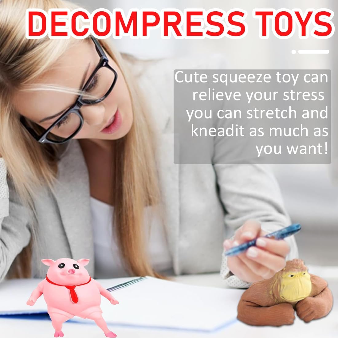 Gorilla Stress Relief Toy (Pink Pig and Blue Gorilla)