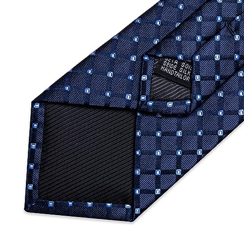 Image of DiBanGu Plaid Ties for Men Silk Checkered Necktie and Pocket Square Cufflinks Tie Clip Set with Gift Box for Wedding Business