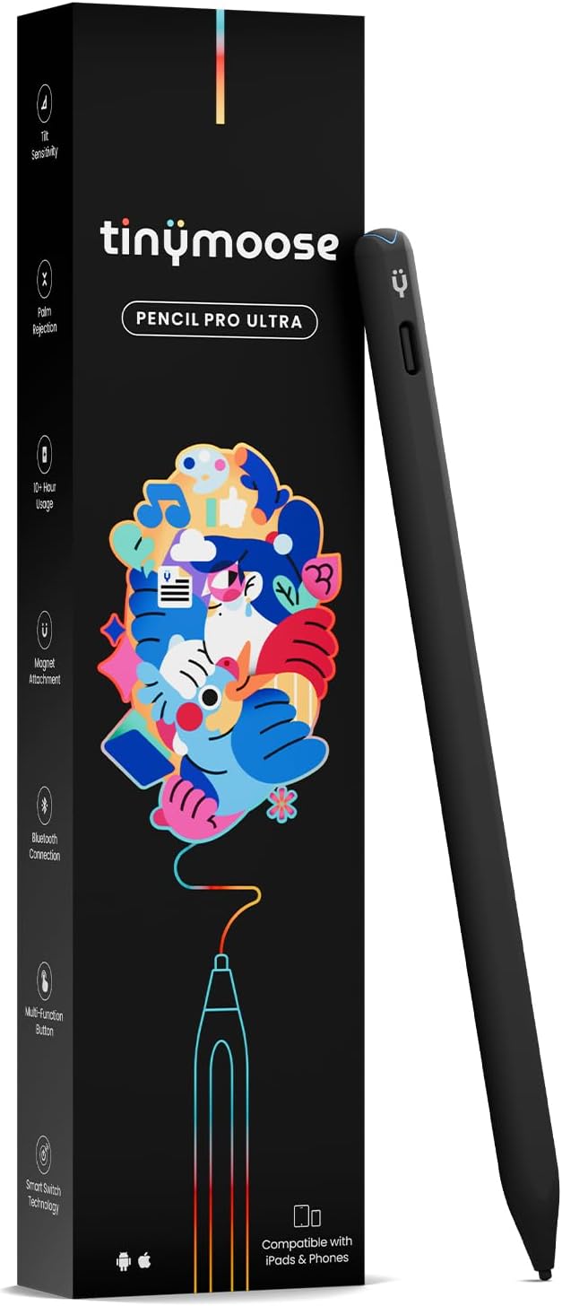 Pencil Pro Ultra Stylus iPad Pen with SmartSwitch Technology – Compatible with iPad, iPhone, and Android Smartphones & Tablets – Switch Between Devices Instantly (Midnight Black)