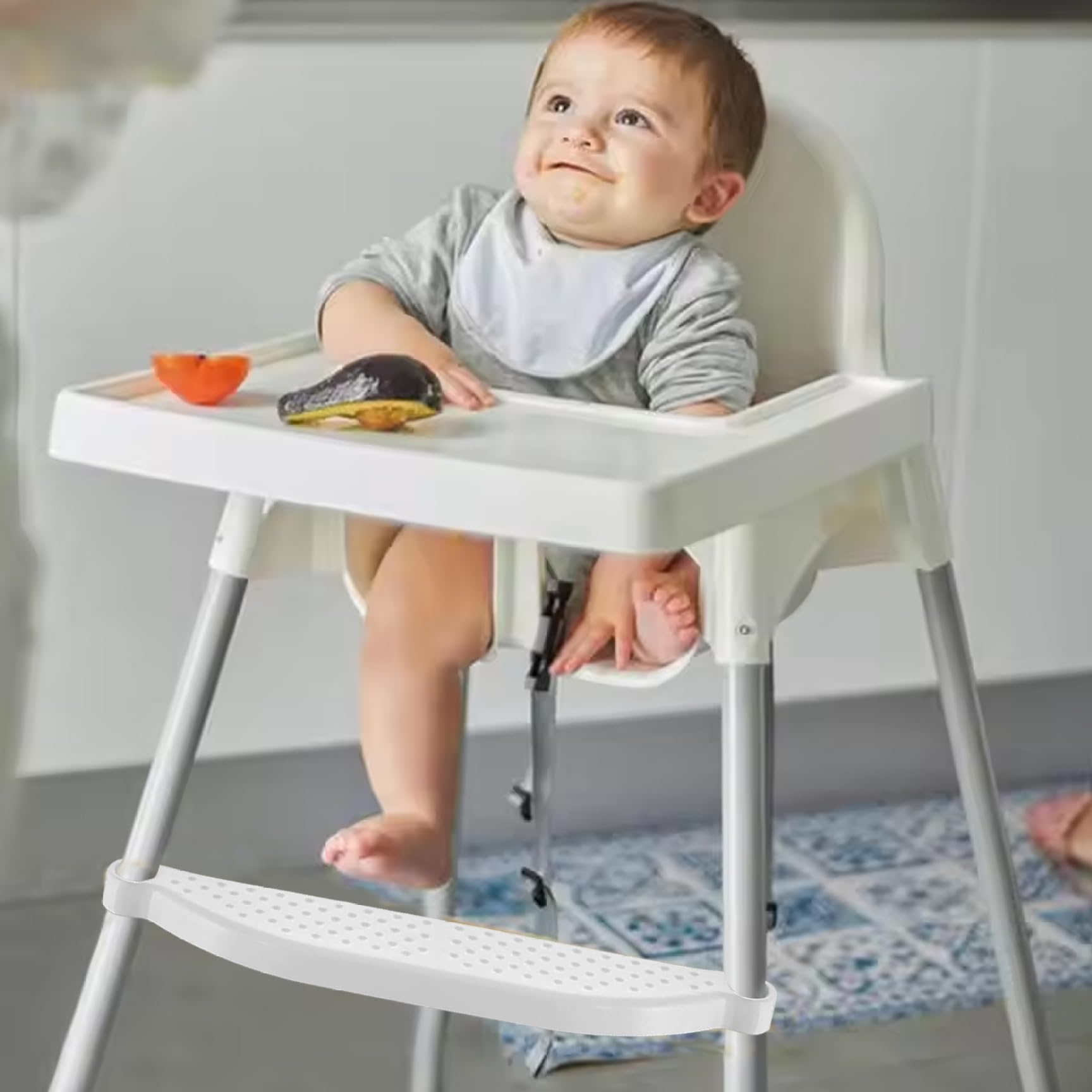 Poggiapiedi per seggiolone, 18x3" Poggiapiedi per seggiolone per bambini regolabile antiscivolo Facile da installare in plastica con anello di fissaggio
