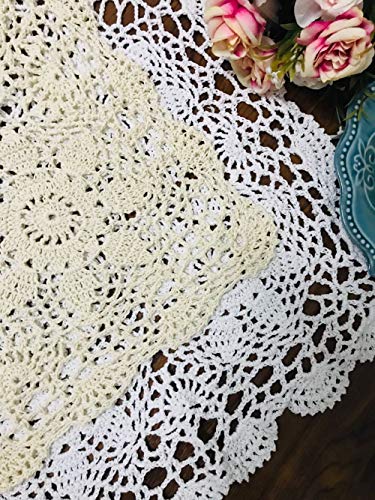 Damanni Square Cotton Handmade Crochet Lace Tablecloth Doilies Table Overlay,White,15 Inch,2 Pc #TOP4
