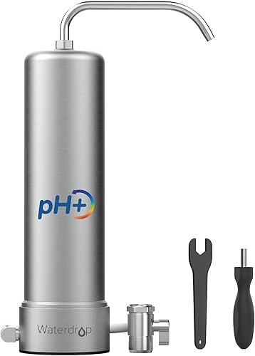 Waterdrop Filtro de agua alcalino para encimera, certificado NSFANSI 42 y 372, filtro de acero inoxidable multietapa para 8000 galones, reduce los