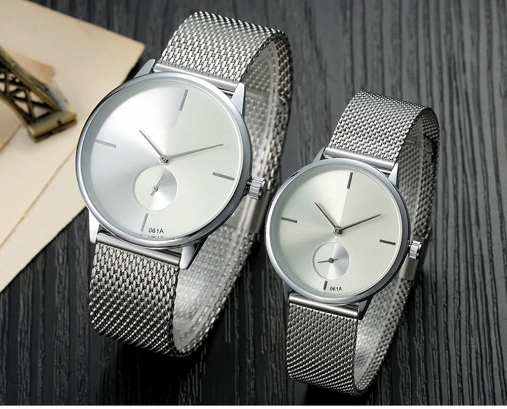 Ultra Thin Simple Couples Watches His and Hers Stainless Steel Mesh Strap Pair Watch Gifts Set Men and Women Quartz Watches