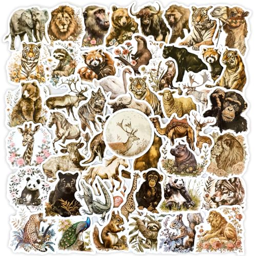 Ychsring Animal Stickers - Realistic 50 Pcs Waterproof Vinyl Zoo Animal Stickers for Water Bottle, Laptop, Phone Case, Cup, Guitar - Wild Junglefor Kids, Teens & Adults