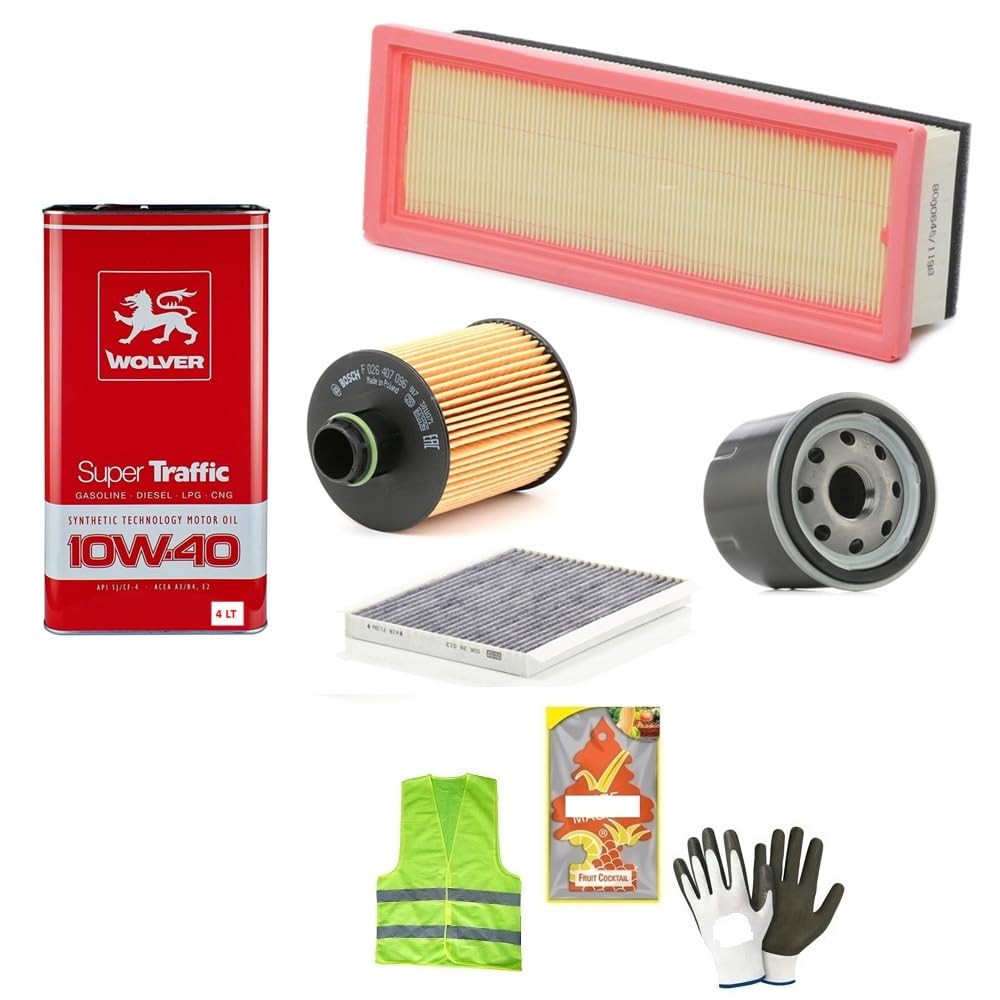 Kit completo de mantenimiento para coche compuesto por filtro de aceite + filtro de aire + filtro de combustible + filtro de habitáculo compatible con Lancia Musa 1.3 JTD 16 V Multijet Cv 70/90 (01