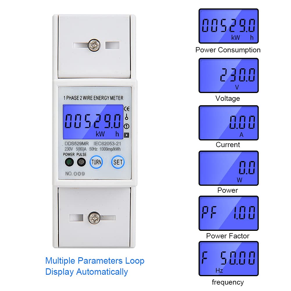 Medidor de energía monofásico Pantalla LCD digital Medidor de potencia de carril DIN 230V 2P con comunicación para monitoreo eléctrico industrial doméstico