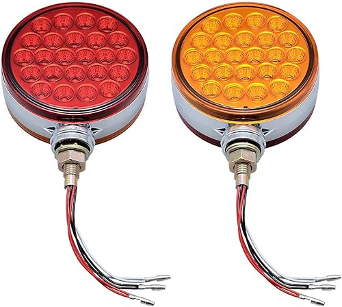 Astra Depot 2 luces LED de 4 pulgadas redondas de doble cara para montaje en perno prisionero rojo/ámbar 48 luces LED de parada y giro con cromo,