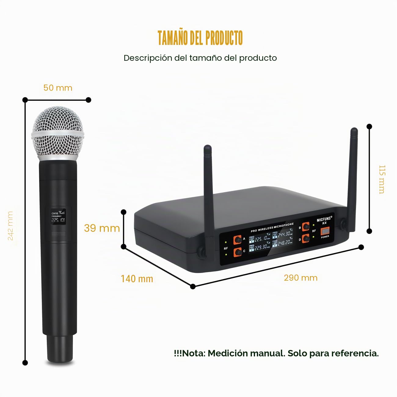 K4 4 - Micrófono inalámbrico portátil para KTV y canto en escenario (negro)
