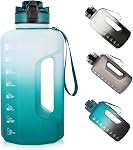 GEMFUL Bouteille d'eau de 2,2L/74oz avec poignée & Marquages temporels BPA Preuve gratuite demi Gallon bouteille de sport en plastique Jug pour la randonnée de gym & Formation Motivationnelle (Grey)