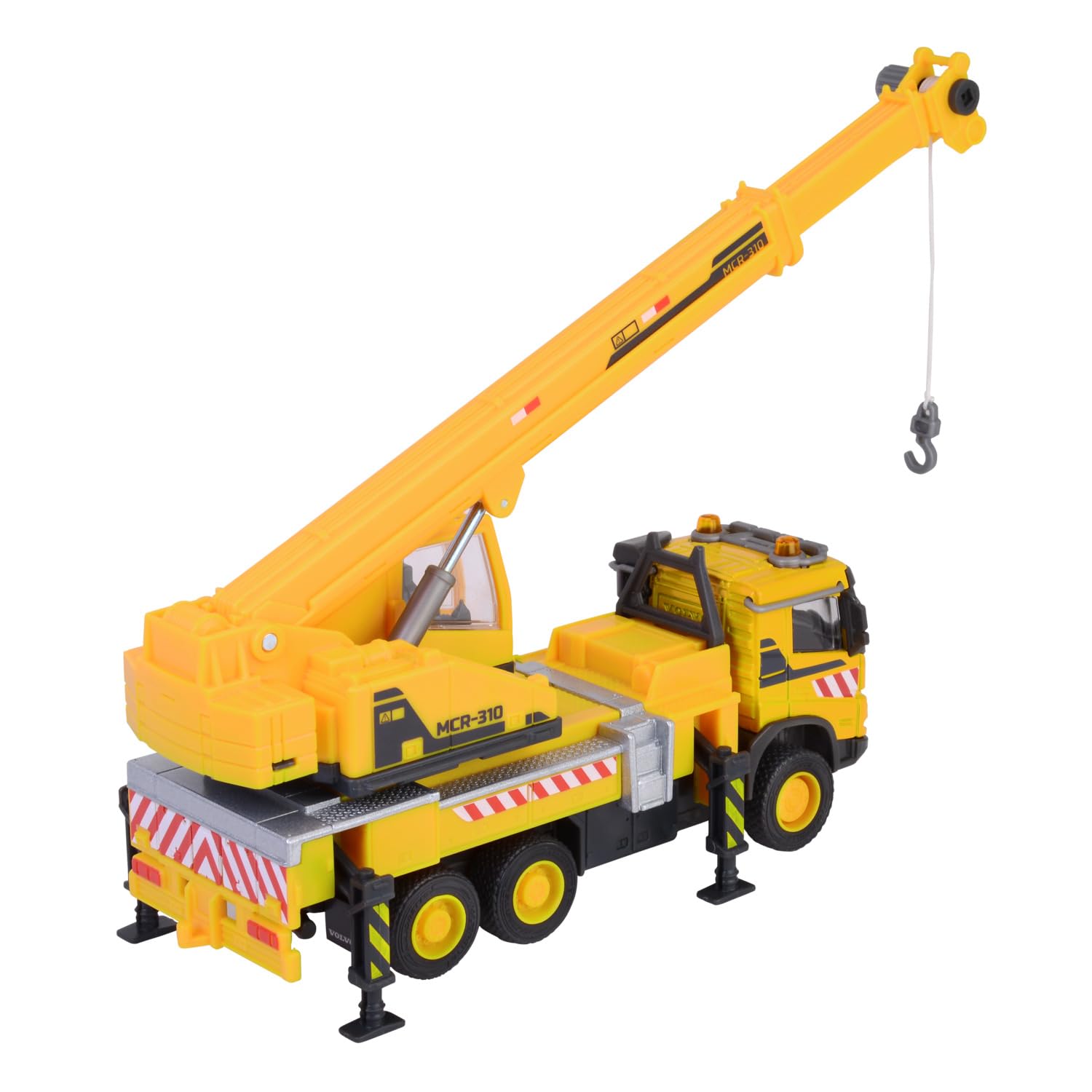 Majorette Wózek dźwigowy Volvo FMX Truck Crane (22 cm) – duży pojazd budowlany z wysuwanym ramieniem dźwigowym, wciągarką linową, wolnym biegiem i gumowymi oponami, zabawka dla dzieci od 3 lat