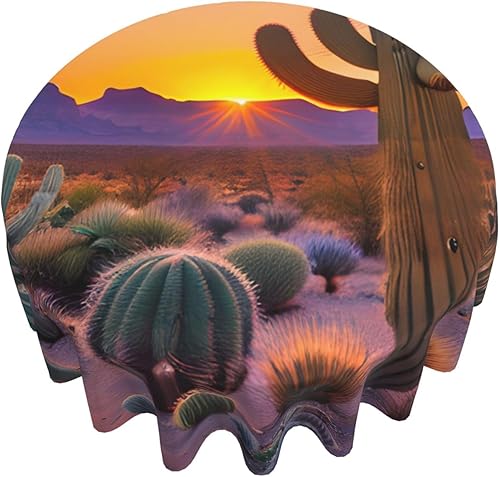 Miniatura 3 de ZISHAK Mantel decorativo redondo Cactus Desert Sunsets transforma tus mesas de comedor y café con nuestro exuberante acento de lino