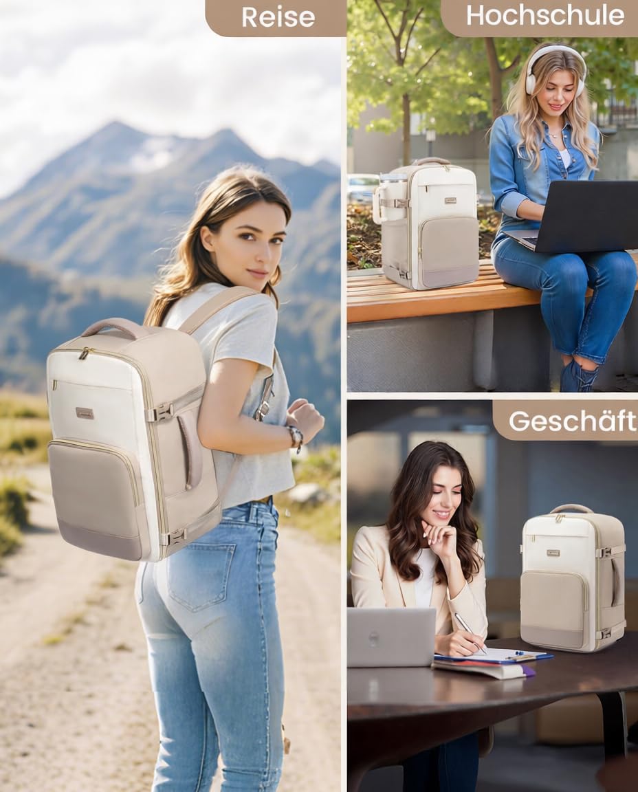 LOVEVOOK Ryanair Handgepäck 40x30x20, 24L Reiserucksack Damen, Handgepäck Rucksack Ryanair, Rucksack Damen, Reiserucksack Cabin Bag, Eurowings, Wizz Air, Urlaub Must Haves - Khaki Beige