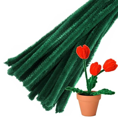 100 unidades de tallos de felpilla verdes para manualidades, artes, bodas, hogar, fiesta, decoración de vacaciones, 0.236 in x 12 pulgadas