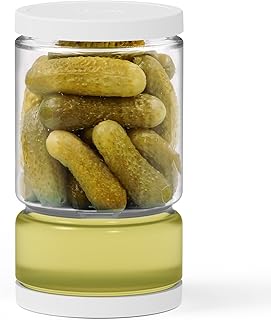 Glass Pickle Jar with Strainer Flip for Pickle Lover - 45OZ Leakproof Airtight Juice Separator for Olive, Gherkin or Chilli, BPA Free, Dishwasher and Refrigerator Safe (White, 45 oz*1 pack)