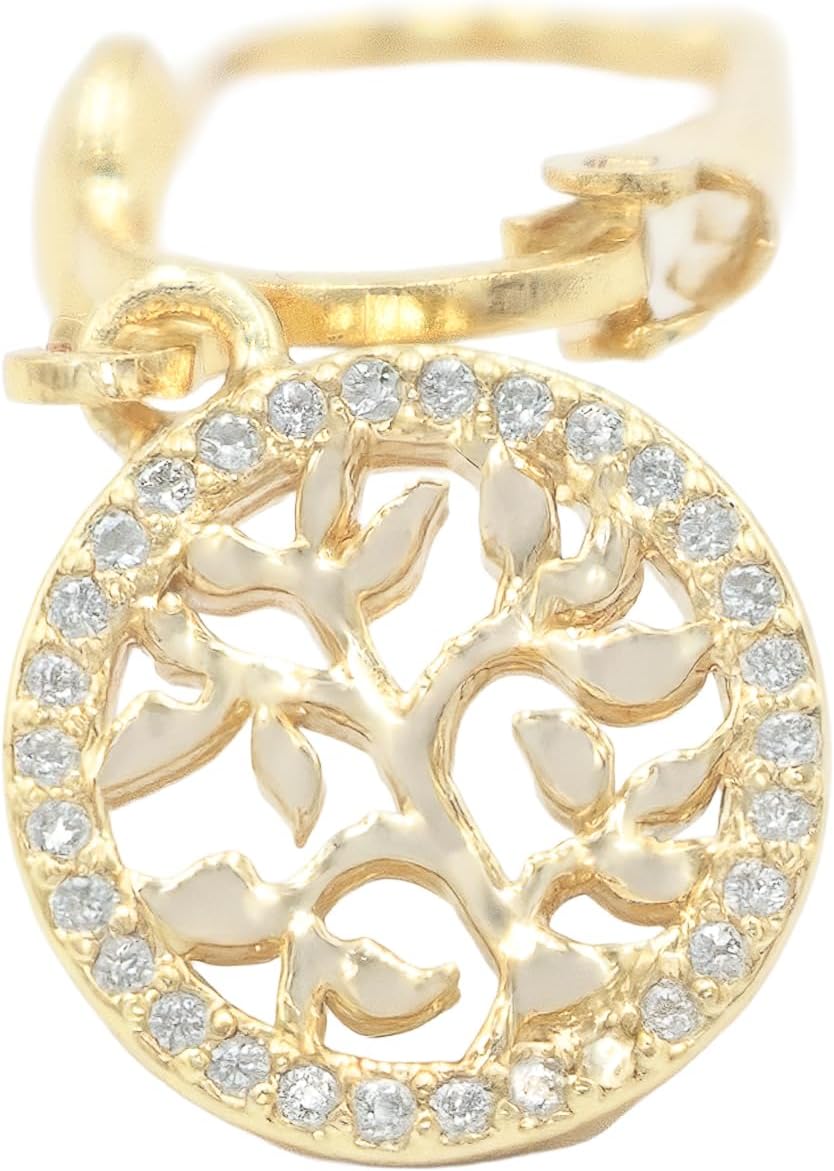 Tree of Life Dangle Drop Earrings, 1.40 Inch, Gold Filled, CZ Accents, Leverback Closure - Image 2