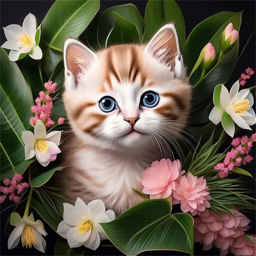 ダイヤモンドペインティングキット 猫と花の風景 90㎝×65cm DAC Amazon | 猫 ダイヤモンドアート キット ダイヤモンド アート スクエア
