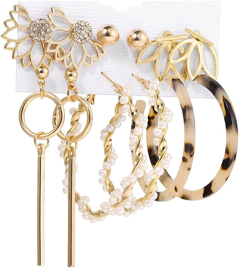 6 Pairs Combo Latest Stylish Design Metal Earrings for Women and Girls (A12758er), Golden, 1