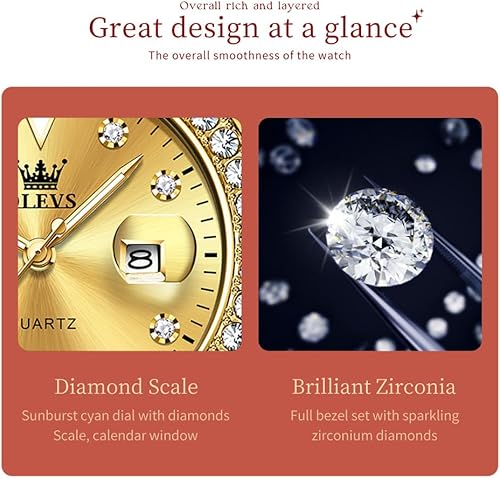 Miniatura 4 de OLEVS - Reloj de mujer de diamante, de cuarzo, analógico, de vestir, para mujer, de acero inoxidable, dos tonos, resistente al agua, luminoso, con
