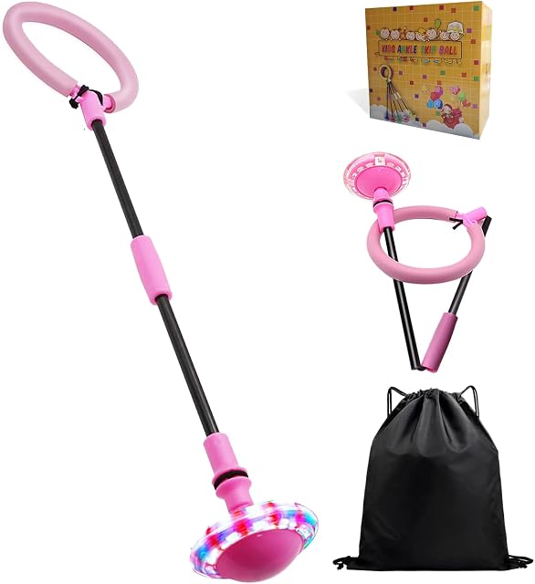 T'PUPU Flashing Jumping Ball,Ankle Skip Ball,Jumping Ring Swing Ball Toy (No Battery Required),Colorful Flashing Foldable Skip Ball for Kids Adults (Pink)