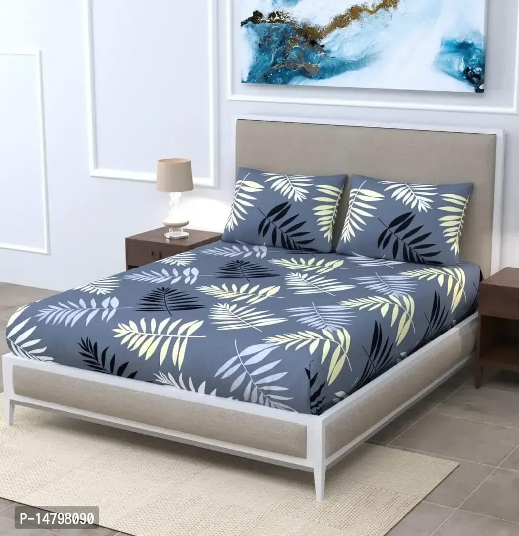 NEW TOWN Cotton Feel Glace Cotton Elastic Fitted Printed King Size Double Bed Bedsheet with 2 Pillow Covers and Fits Upto 8 inches Mattress, Size- 72"x78" Safari 6682-picture-25