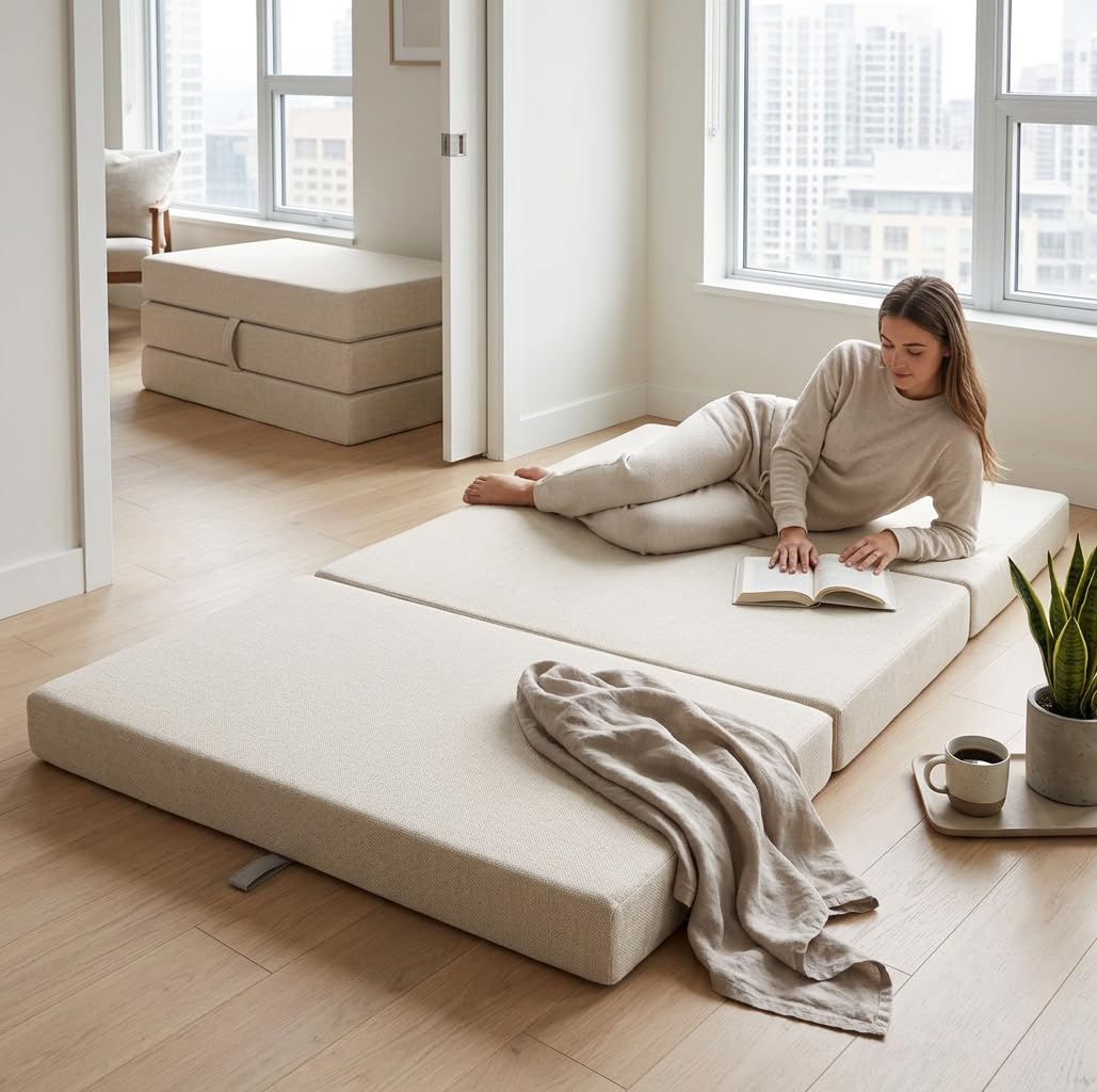 Odolplusz Materasso pieghevole in schiuma con rivestimento, 120 x 200 x 10 cm, per campeggio, da viaggio, per ospiti, pieghevole