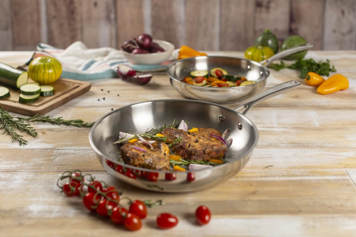 Kuhn Rikon Set di padelle da 24 cm e 28 cm, in acciaio inox non rivestito, con manici e finiture a specchio. Utilizzabile su qualsiasi piano cottura, compresi quelli a induzione e combustibile solido