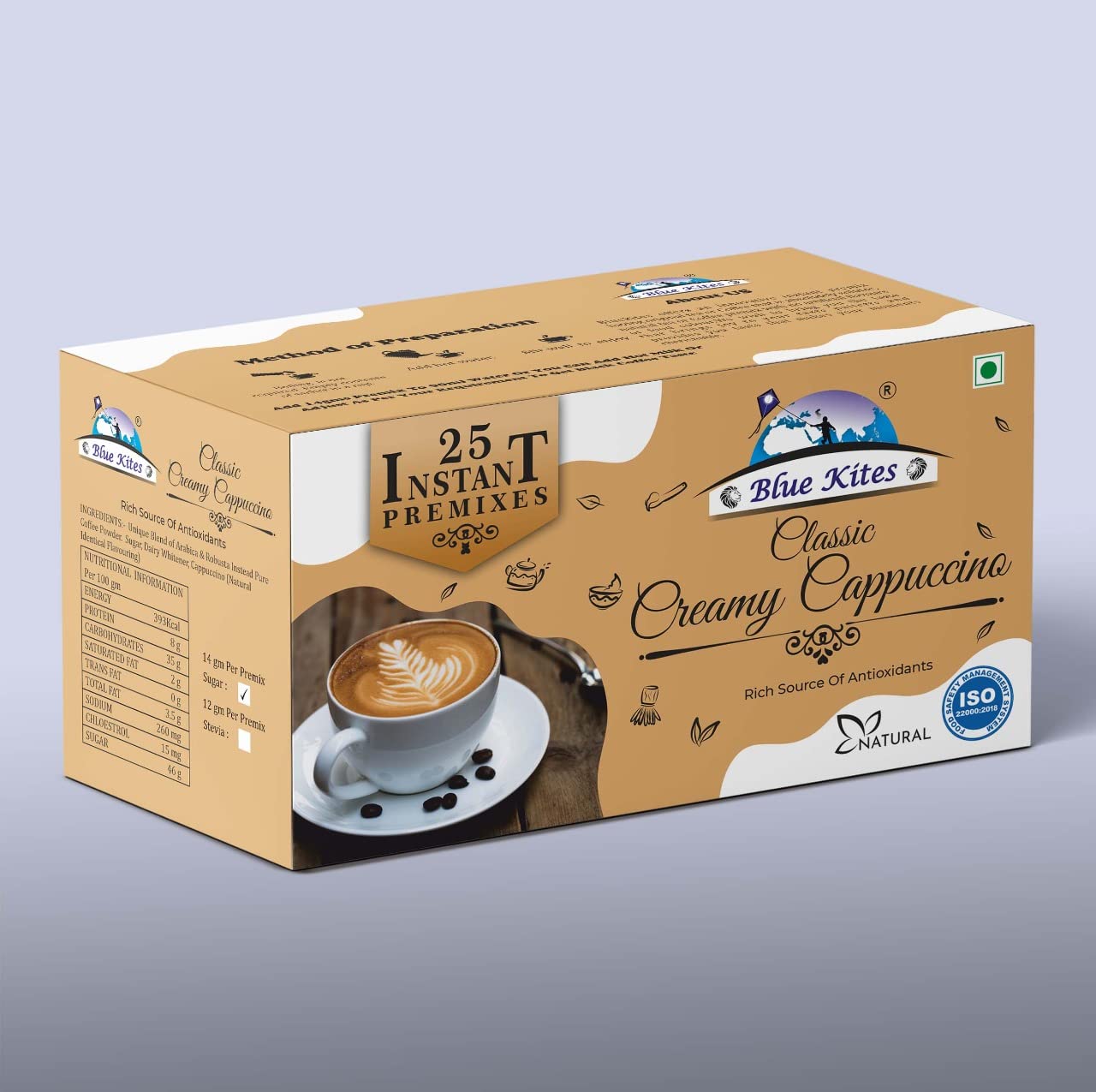 BLUEKITES Classic Creamy Cappachino Premix 25 sachets(14gm each)