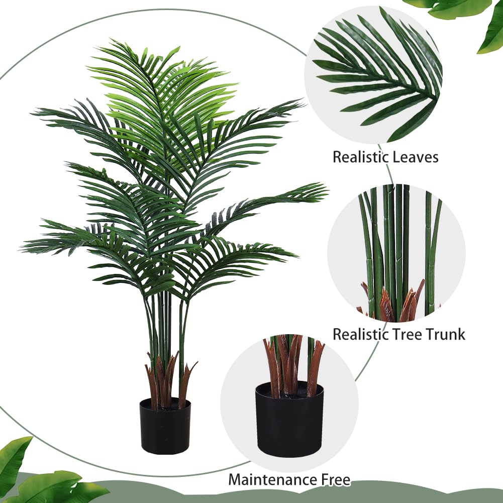 Olrla Lot de 2 palmiers artificiels de 120 cm, arbre tropical artificiel avec vase noir, plante Areca en soie synthétique pour maison, bureau, salon, décoration d'intérieur