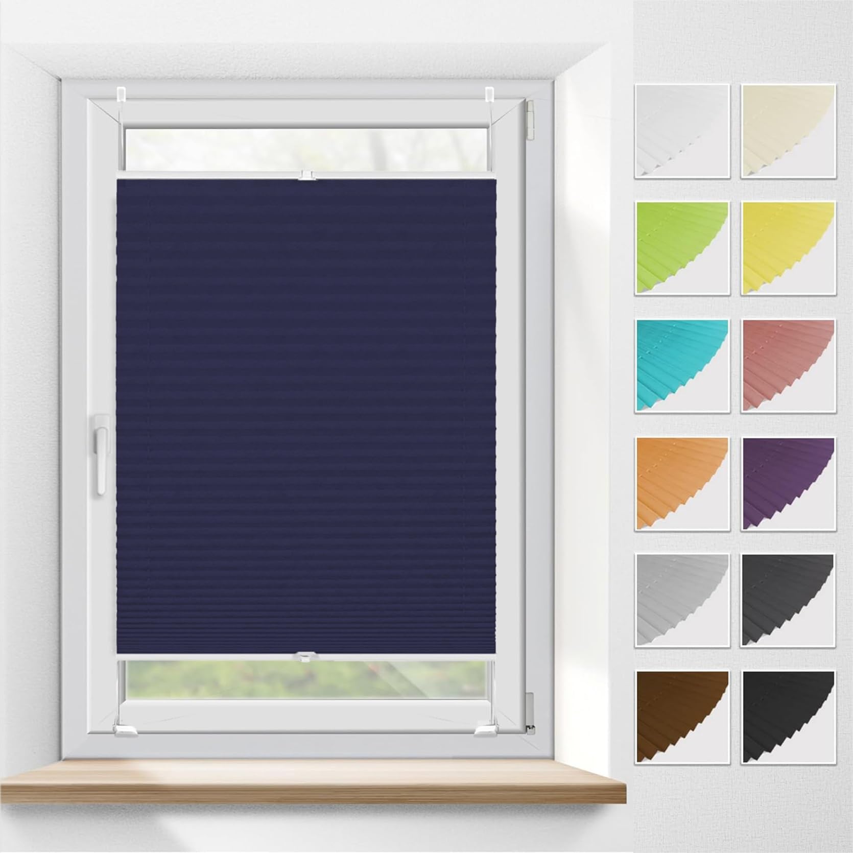 Blackout Blinds Cordless Pleated Blind 65 x 165 cm (W x H), No Tool No Drill Shades Top-Down Bottom-Up, Blackout Blinds Window No Drill, Blackout Cellular Shades, for Window Door, Navy Blue