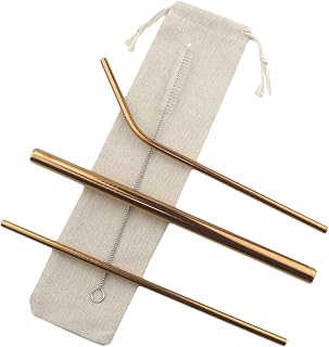 Gugrida Metal Straws Stainless Steel Straws 10.5" Drinking Straws Reusable 3 Set - Ultra Long Muti Color-Cleaning Brush for 20/30 Oz for Trail Tumblers Yeti RTIC SIC Ozark (2 Straight|1 Bent|1 Brush）