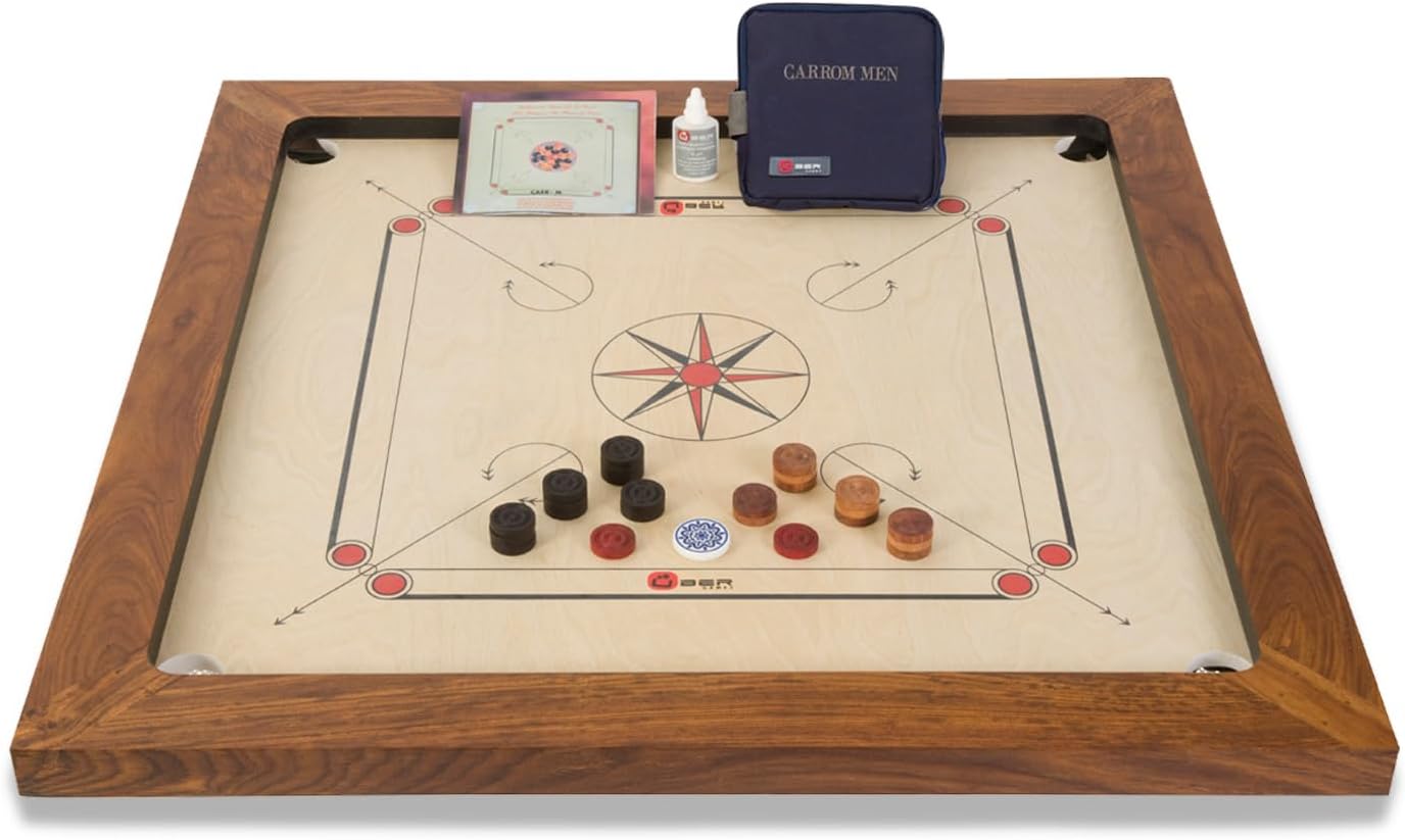 Uber Games – Championship Carrom Board Set – 34x34 inch Official Size Tournament quality board Including Carrom Men, Striker & Powder – Gives the Best Playability – suitable for the very best players