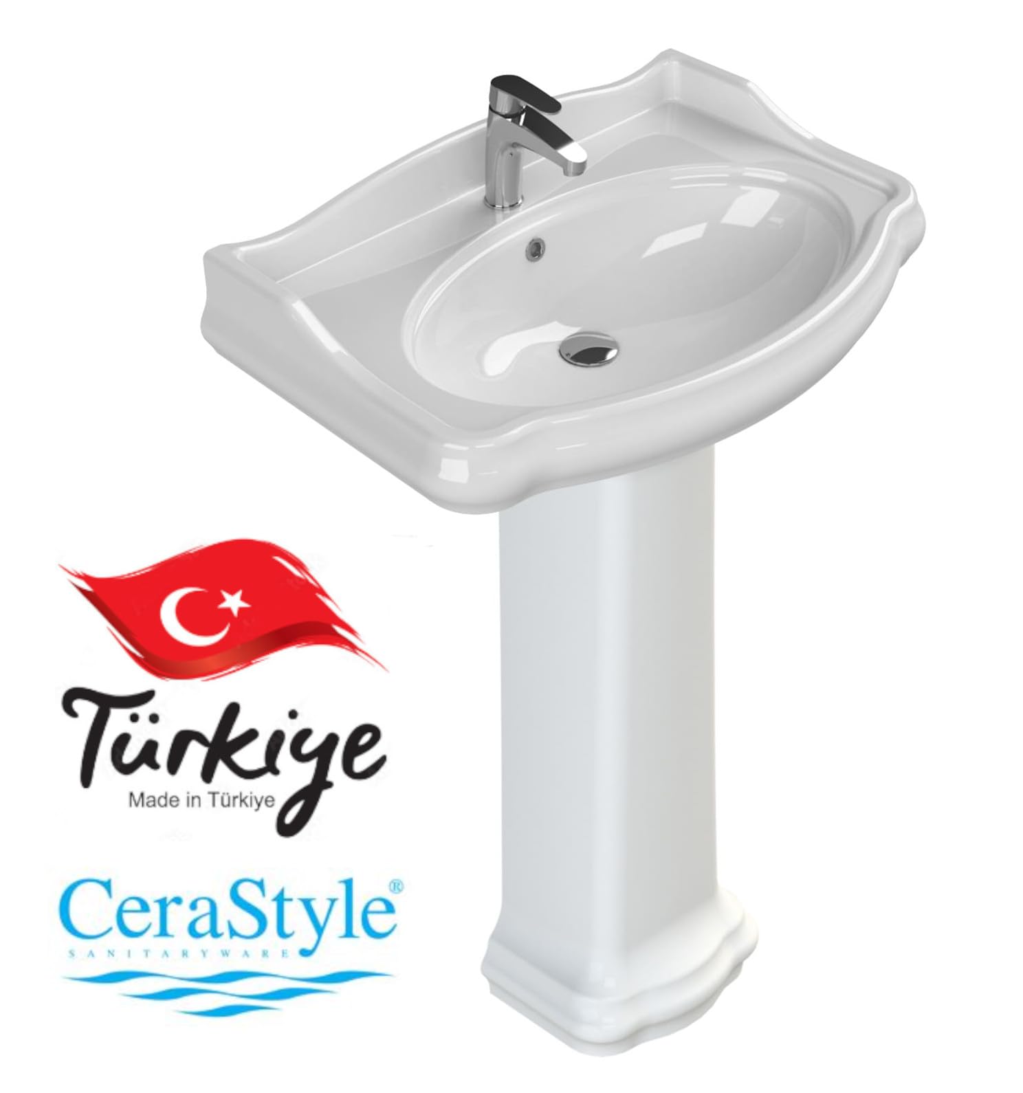 Fregadero de baño de pedestal de cerámica blanca RETRO