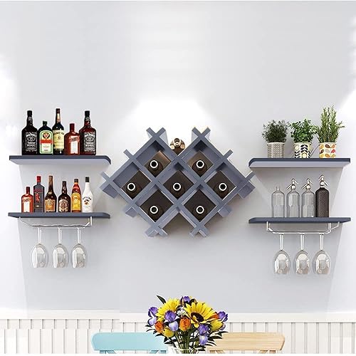 Miniatura 6 de Armario de vino moderno de 5 piezas para colgar en la pared, accesorios de bar para botellas, soporte para almacenamiento de vidrio, estante