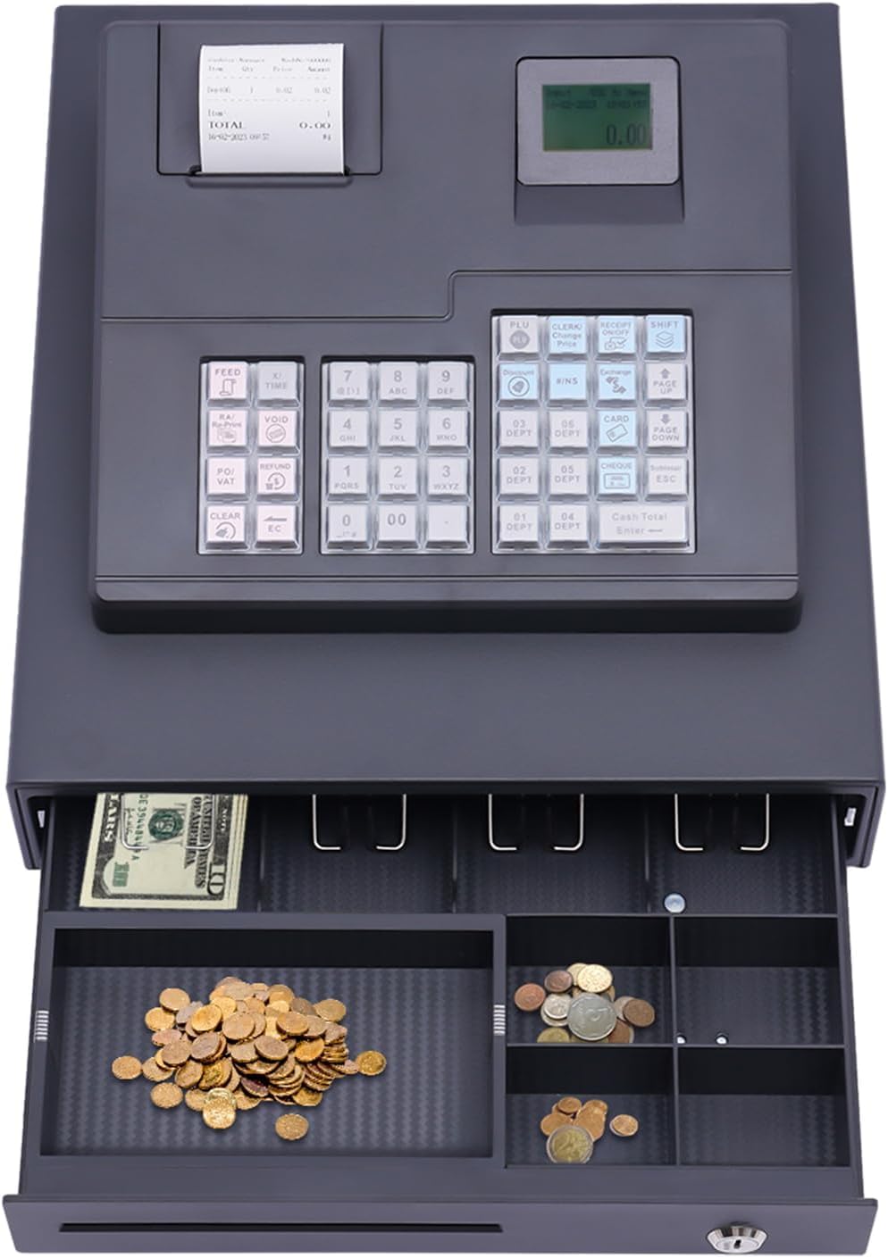 ECR600 Thermo-Registrierkasse, elektronische Registrierkasse, Kassensystem mit 38 Tasten, 8 Digitale LED-Registrierkassendrucker for Einzelhandelsrestaurants