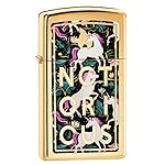 Zippo Notorious Unicorn Design Pocket Lighter, Slim High Polish Brass, One Size