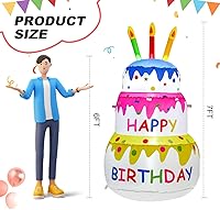 Vista 4 de Pastel de cumpleaños inflable de 4 pies con velas, luces LED integradas, adecuado para decoración de interiores, exteriores, patio, césped
