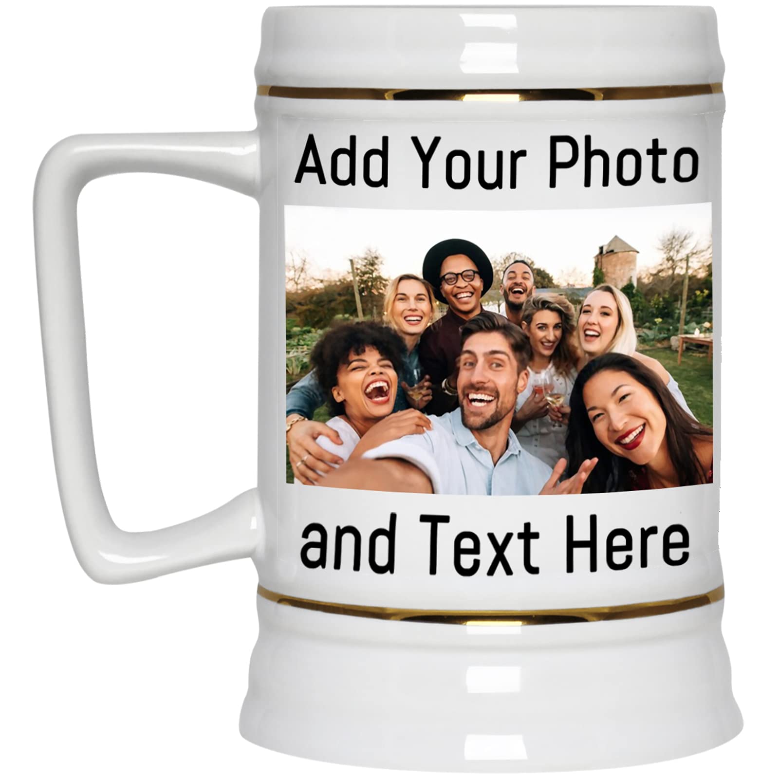 Personalized Beer Mug Custom Big Stein Cup, 22 OZ Ceramic Beer Cup, Add Any Photo Picture Logo Text, Personalized Gift for Dad Mom Family Friends, Idea Gift for Birthday Team Anniversary Holiday